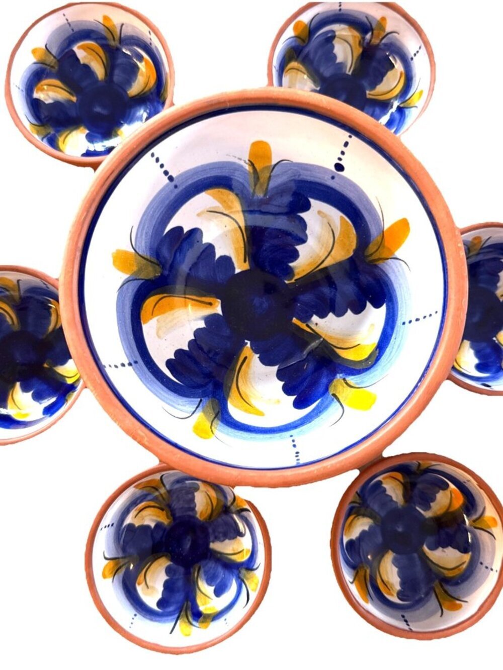 7 pc Set Hand-Painted Floral Terracotta Ceramic Bowls Set Rustic Tableware